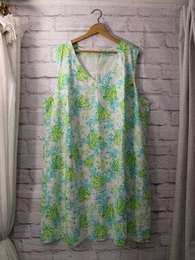 J. Jill Plus Love Linen 3X Colorful Green V Neck Sleeveless Sheath Summer Dress